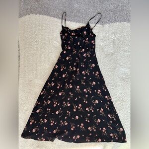 Reformation Black Dress with Pink Floral Design